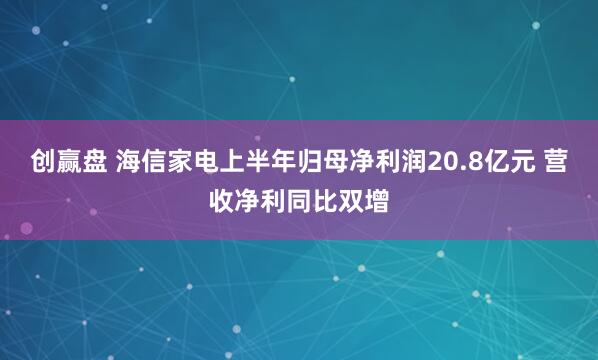 创赢盘 海信家电上半年归母净利润20.8亿元 营收净利同比双增
